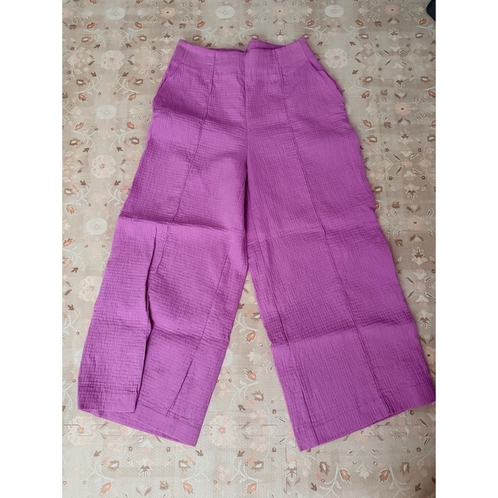 Maeve Anthropologie Purple Textured Gauze Wide Leg Pants High Rise Side Zip 8